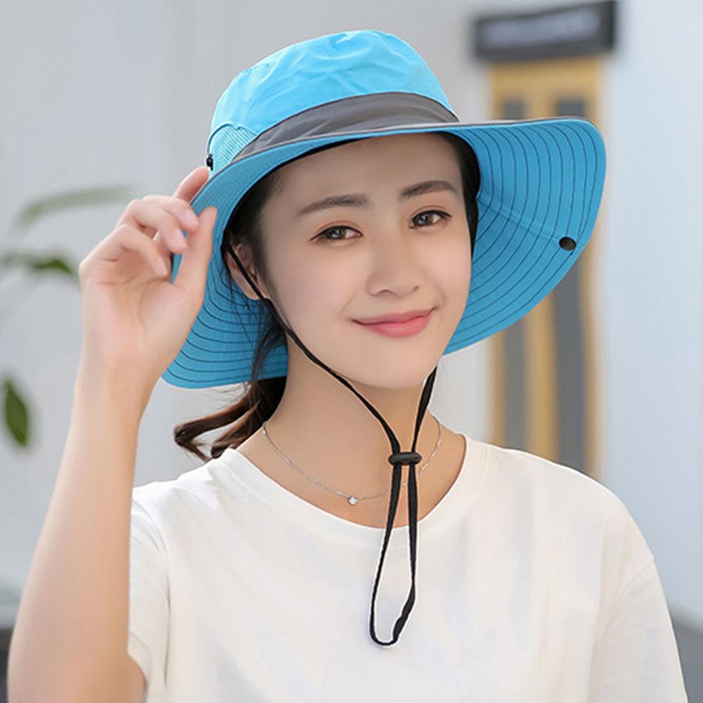 Women's UV Protection Wide Brim Sun Hats Cooling Mesh Ponytail Hole Cap