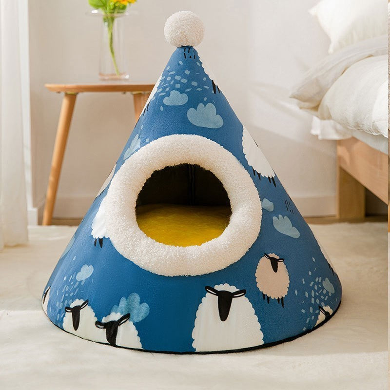 Christmas Autumn And Winter Dog Elk Tent Mongolian Bag Kennel Warm Thickened Closed Cat Nest Pet Bed