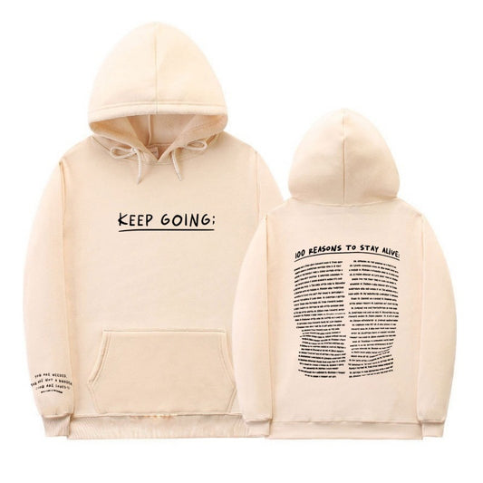 100 Reasons to Keep Going - Letter Printing Long-sleeved Drawstring Hooded Sweatshirt With Pockets Fashion Sports Hoodie Mens/Womens Clothing