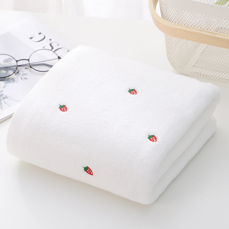 Strawberry Embroidered Cotton Towel