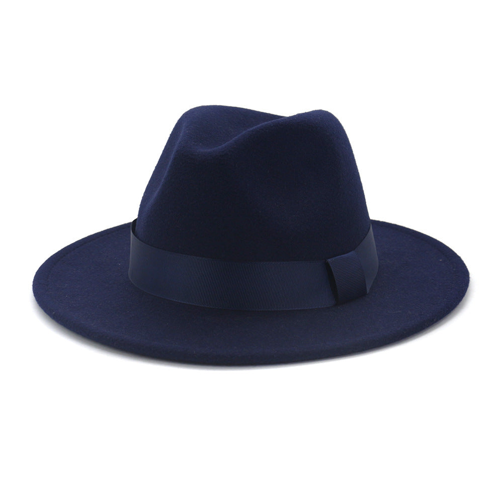 Fashionable Woolen Gentleman Jazz Flat Brim Big Hat