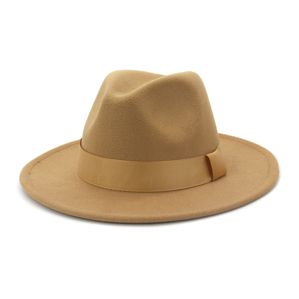 Fashionable Woolen Gentleman Jazz Flat Brim Big Hat