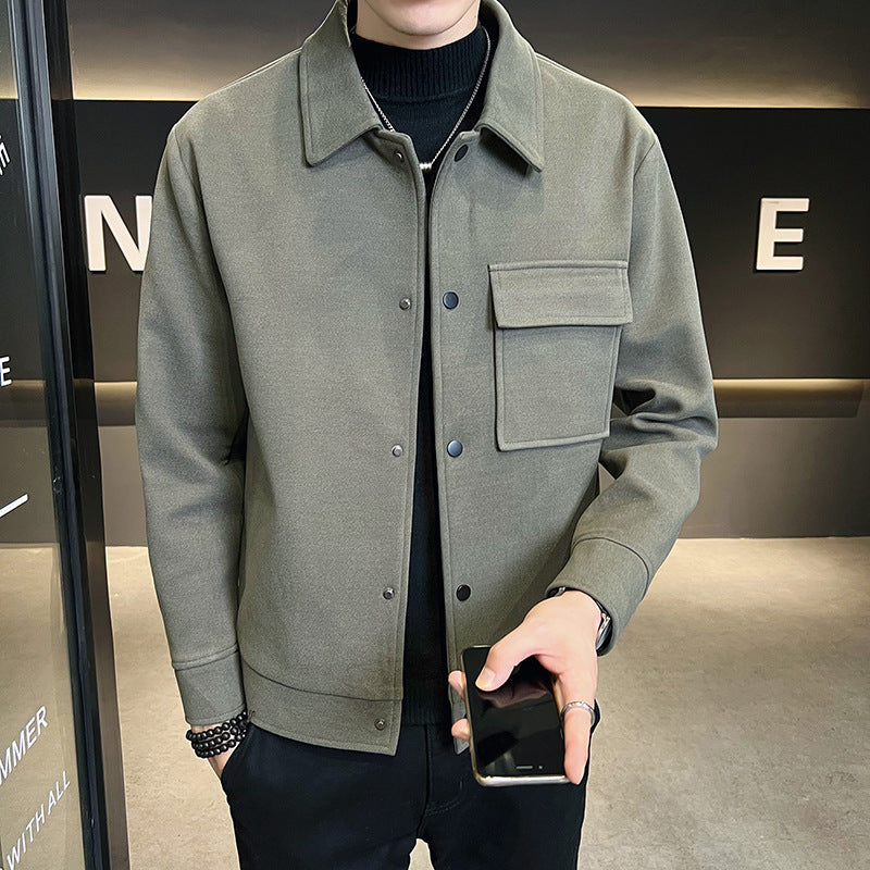 Men's Versatile Solid Color Wool Jacket Coat