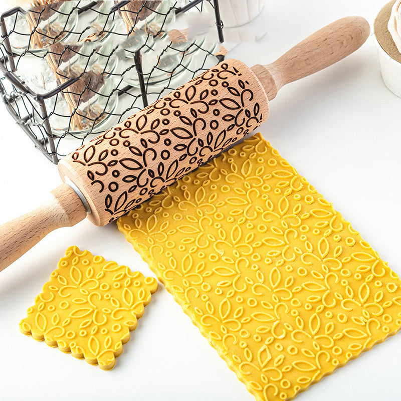 Creative Leaf Print Rolling Pin Cookie Tumbler Home Baking Tools