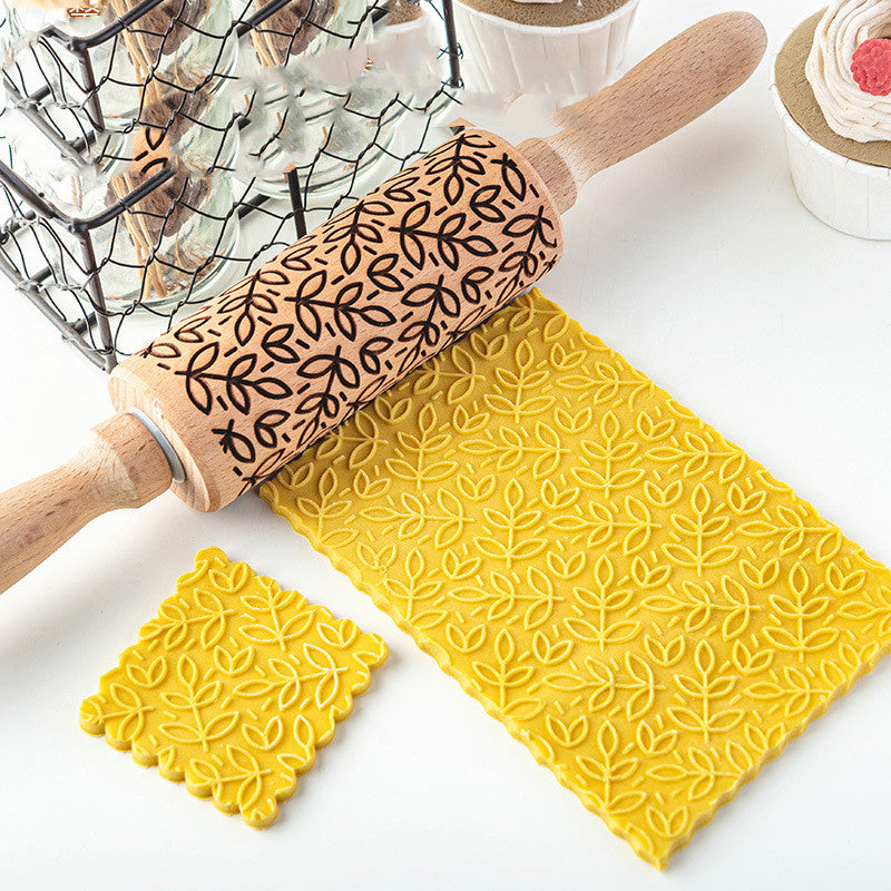 Creative Leaf Print Rolling Pin Cookie Tumbler Home Baking Tools