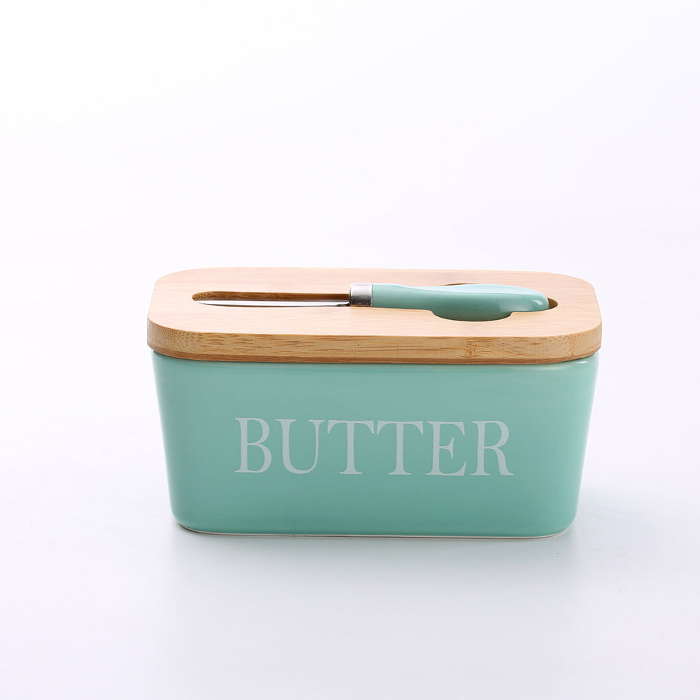 Butter Box Sealed Can Butter Bamboo Cover Cheese With Knife