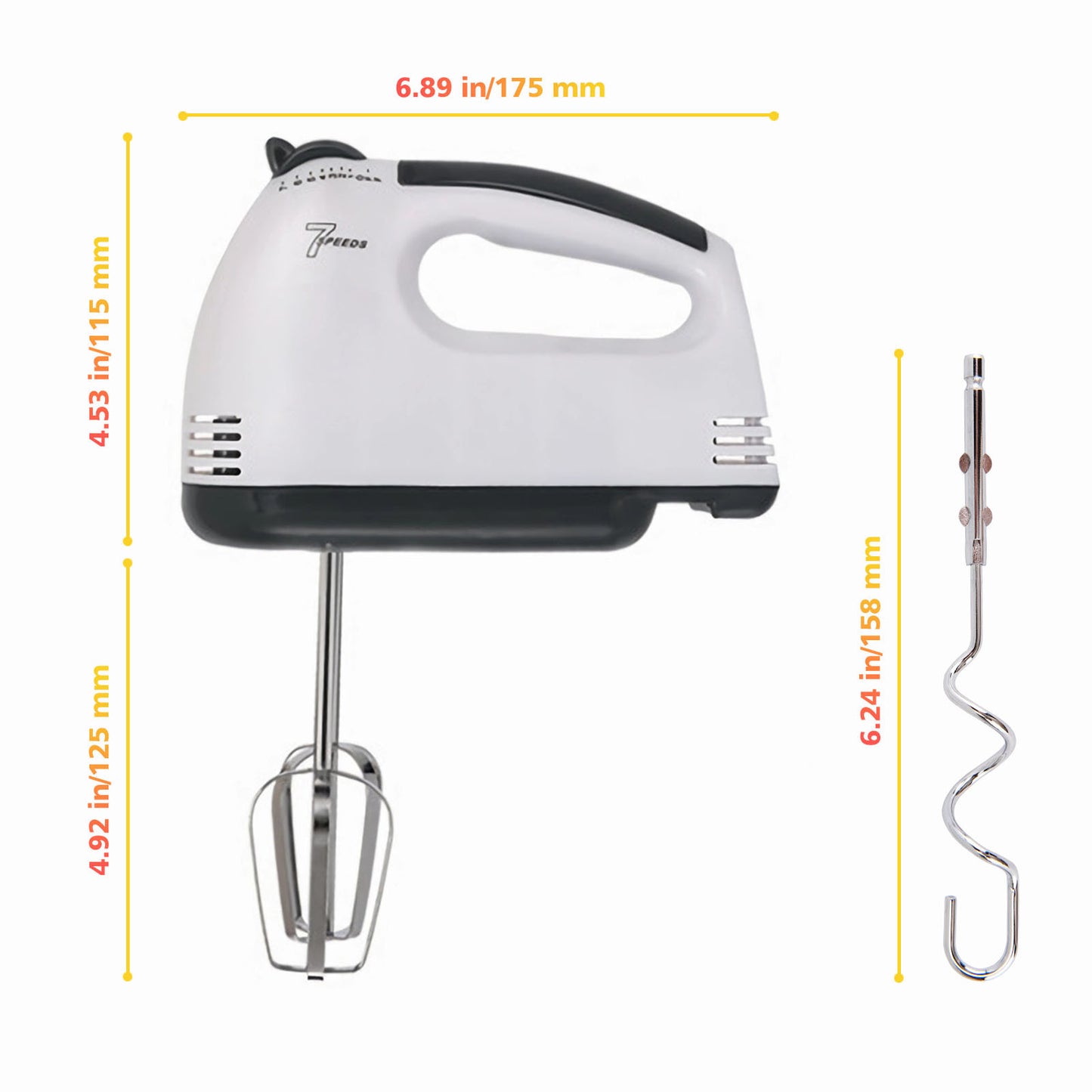 Hand Mixer Electric, Stainless Steel Electric Whisk With Dough Hooks For Baking, 7 Speeds, 260W, Turbo Boost & Easy Eject Button