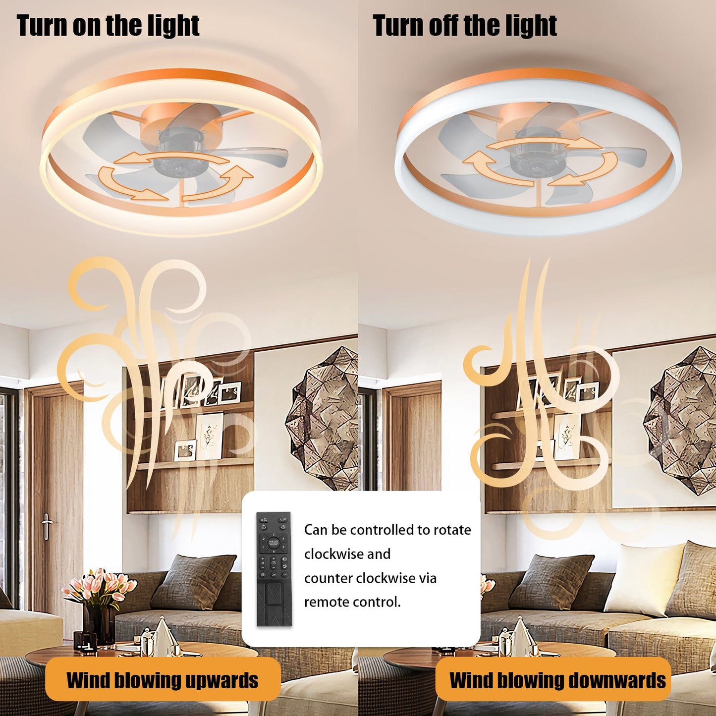 Ceiling Fans with Lights Dimmable LED Embedded installation of thin