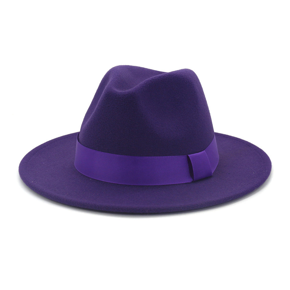 Fashionable Woolen Gentleman Jazz Flat Brim Big Hat