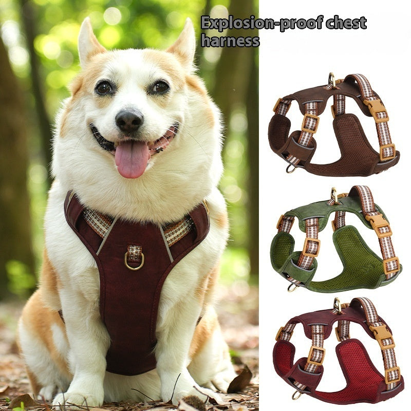 Explosion-proof Reflective Retro Leather Pet Harness