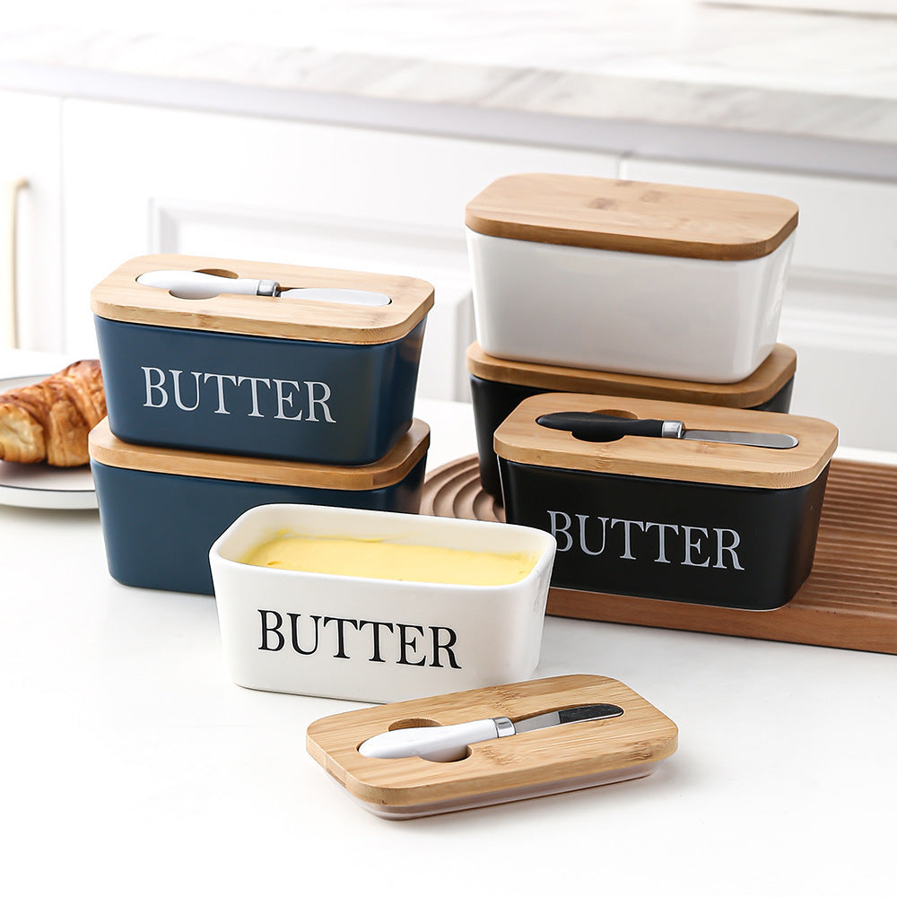 Butter Box Sealed Can Butter Bamboo Cover Cheese With Knife