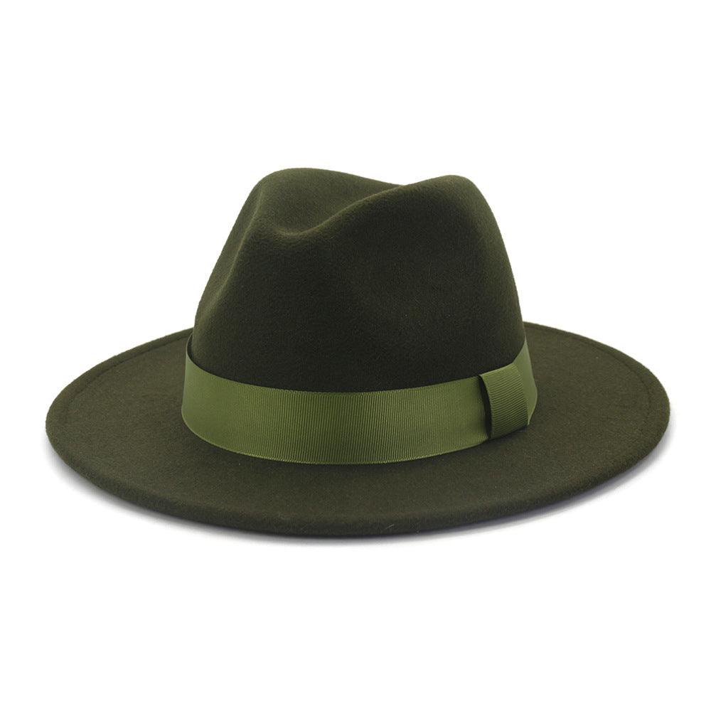 Fashionable Woolen Gentleman Jazz Flat Brim Big Hat