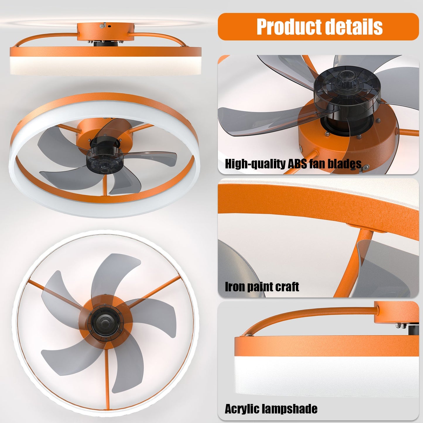 Ceiling Fans with Lights Dimmable LED Embedded installation of thin