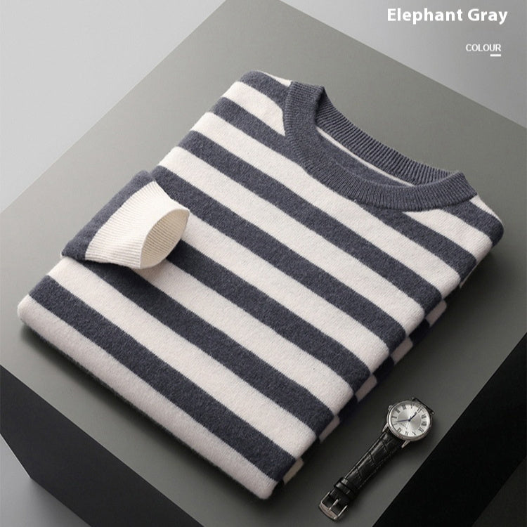 Woolen Sweater Men's Round Neck Striped Color Matching Sweater