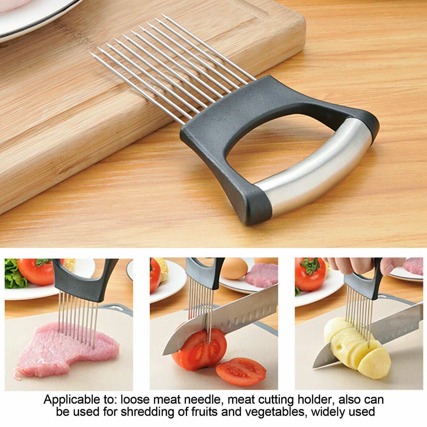 Food Slice Assistant - Stainless Steel Onion Holder Slicer Tomato Cutter Non Slip (Free Shipping)