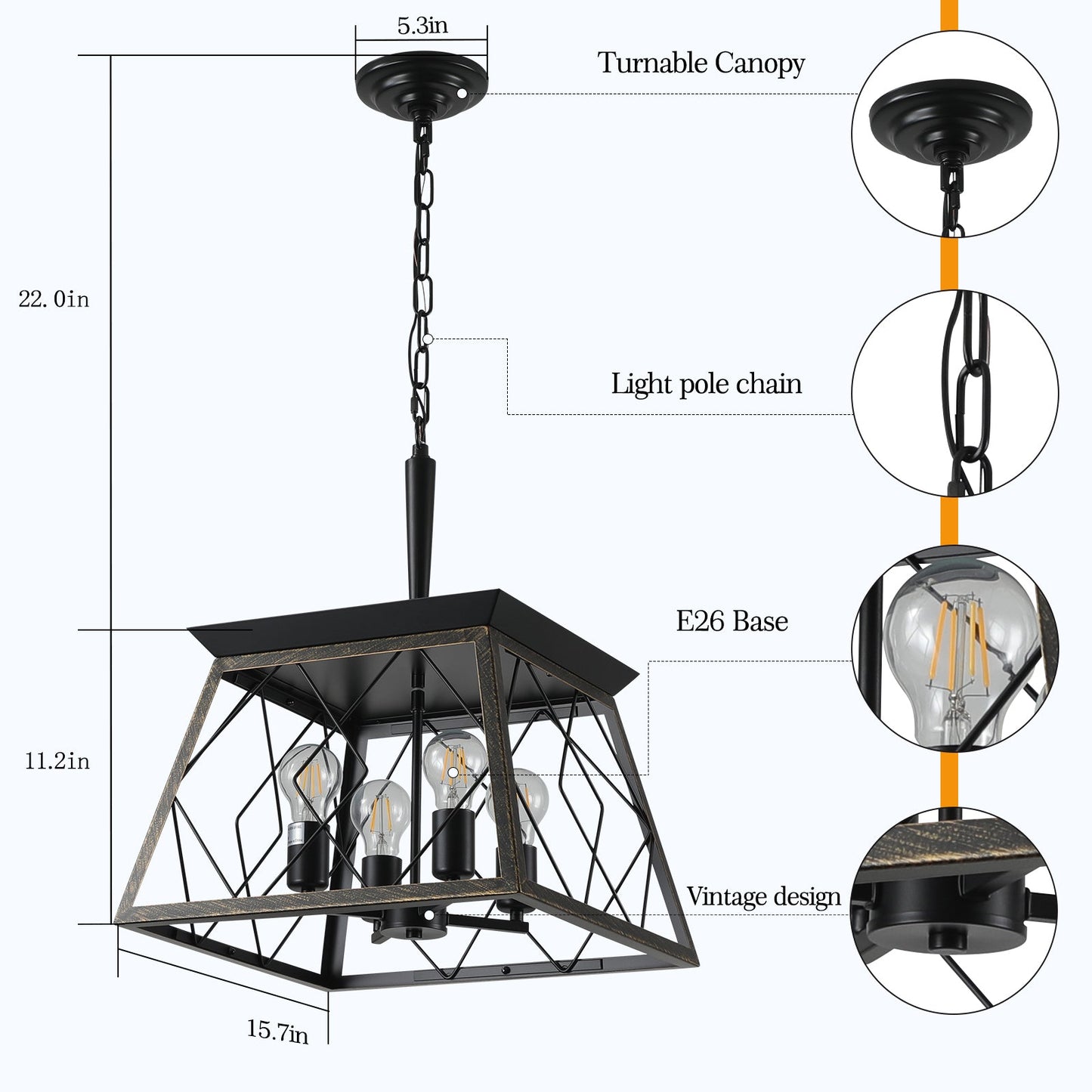 Farmhouse Chandelier 4-Light Vintage Antique Chandeliers Light Fixture