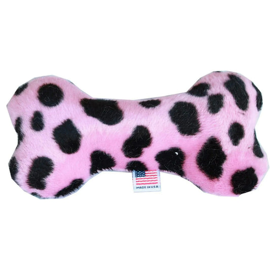 6" Plush Bone Dog Toy Pink Leopard