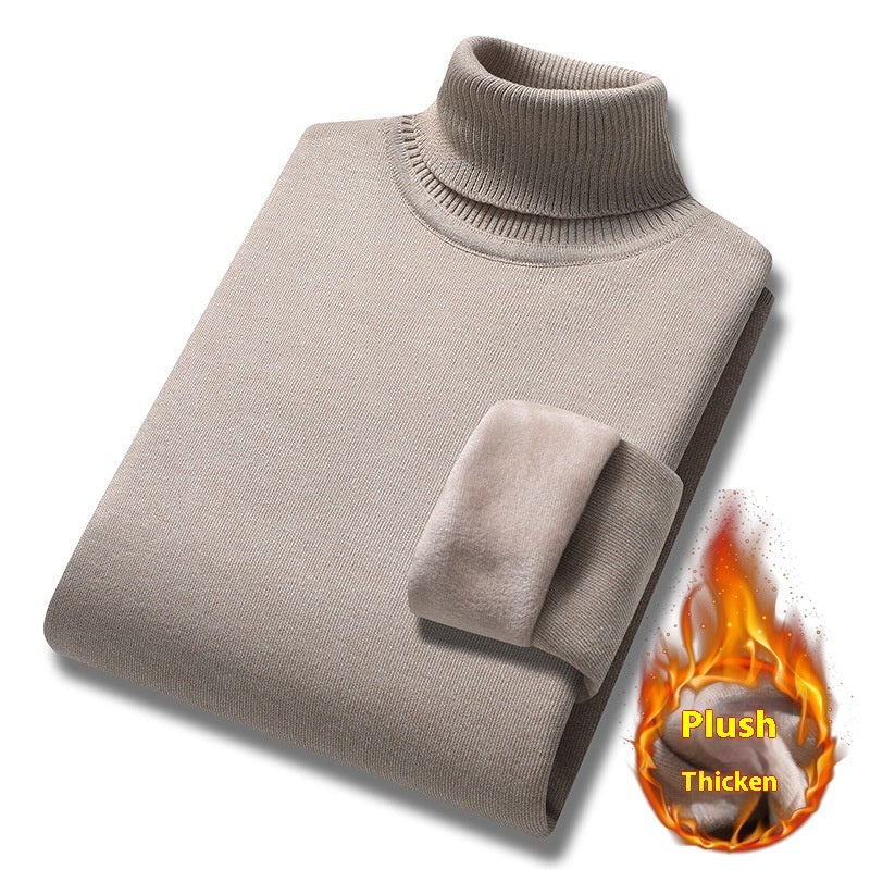 Men's Winter Turtleneck Single-layer Fleece-lined Knitted Bottoming Shirt