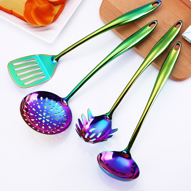 Rainbow Kitchen Tools Cooking Utensils Restaurant Cookware Kitchenware Set Soup Ladle Colander Spoon Slotted  Turner