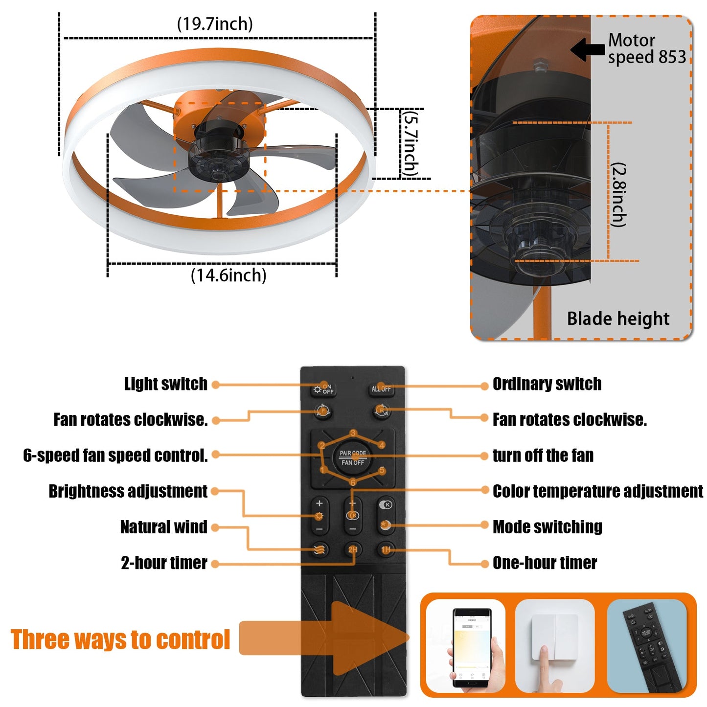 Ceiling Fans with Lights Dimmable LED Embedded installation of thin