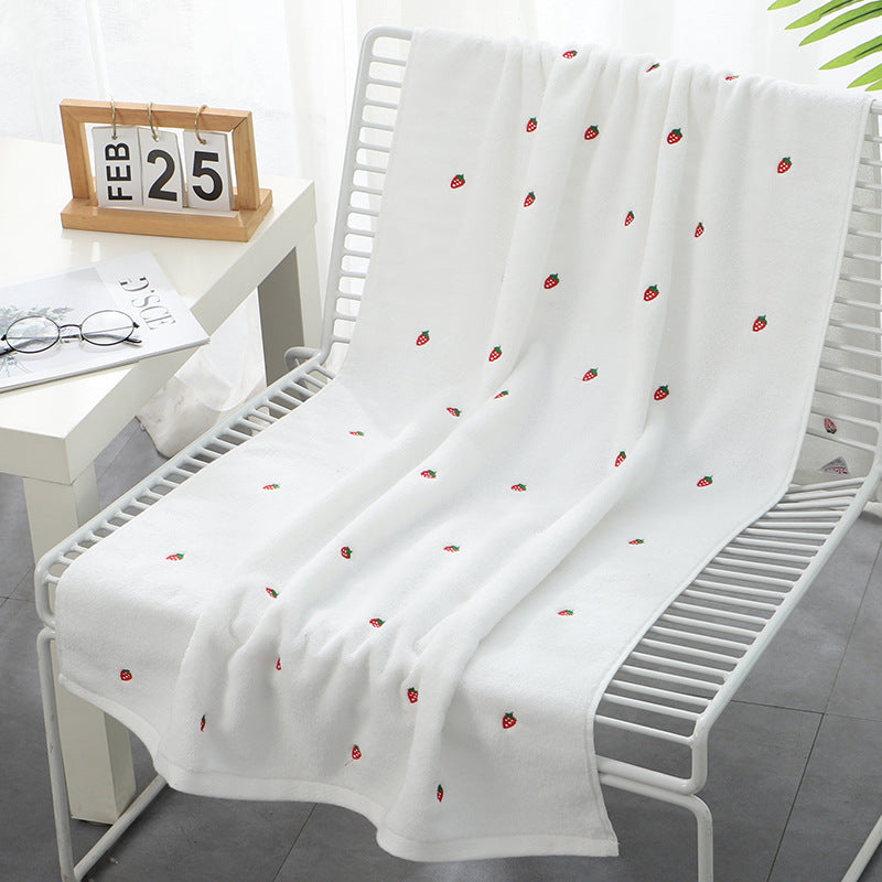 Strawberry Embroidered Cotton Towel