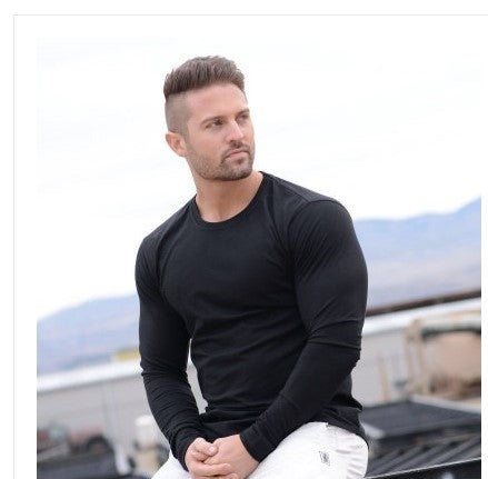 Autumn New Fitness Long Sleeve Men''s Elastic Breathable T-shirt with Pure Colour and Simple Leisure Underwear Training Suit