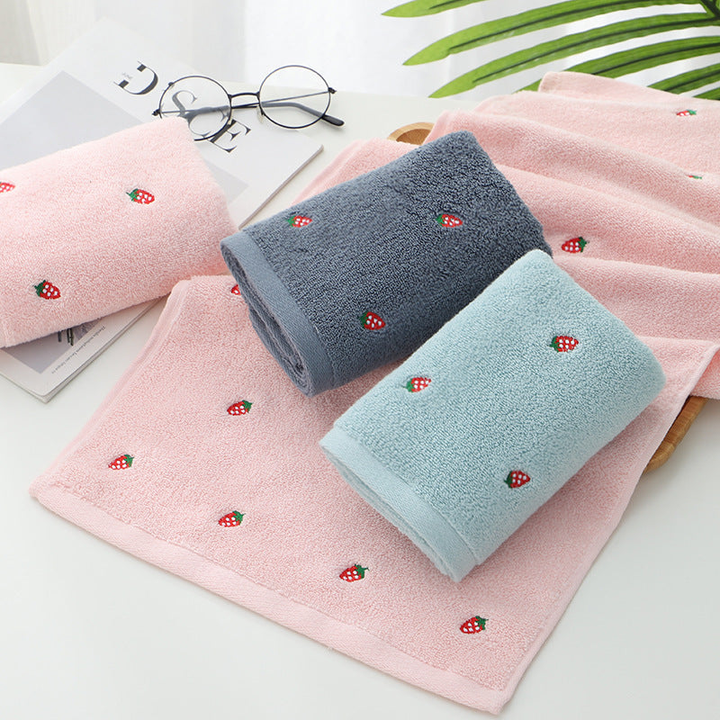 Strawberry Embroidered Cotton Towel