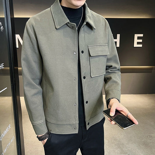 Men's Versatile Solid Color Wool Jacket Coat