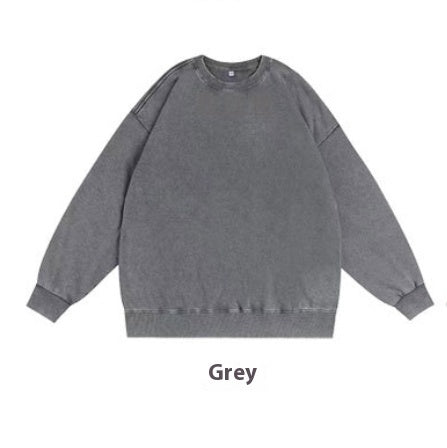 Round Neck Sweater Women's/Men's Worn Looking Washed-out Long Sleeve T-shirt