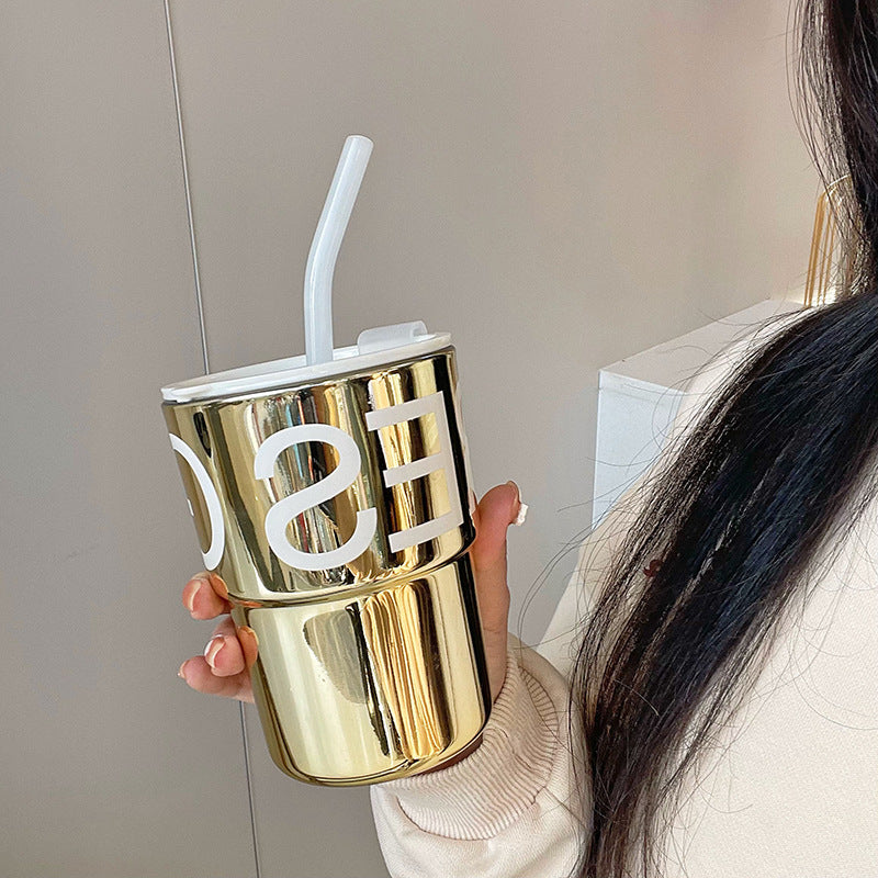 Ins Wind Male And Female Students High Appearance Horizontal Straw Tumbler