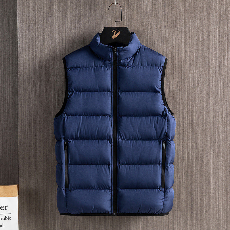 Men's Fashionable Handsome Warm Solid Color Cotton Vest Stand Collar