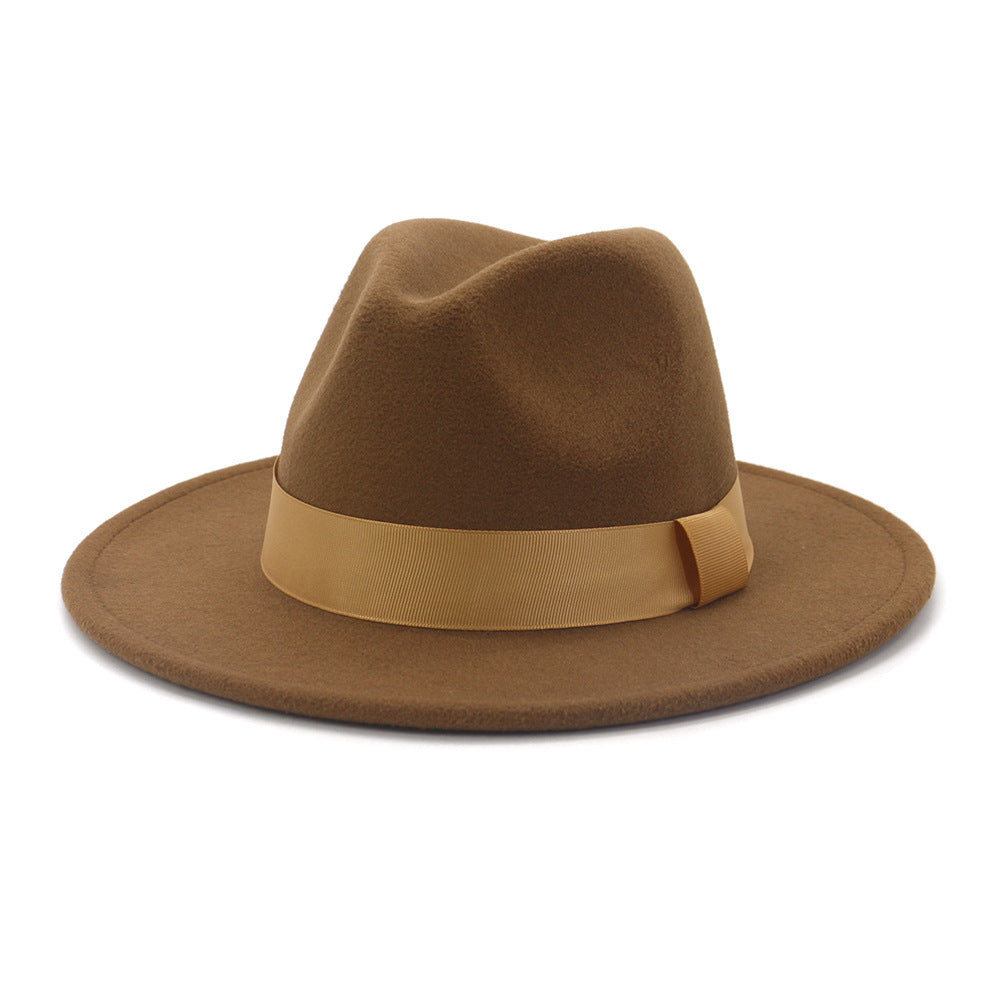 Fashionable Woolen Gentleman Jazz Flat Brim Big Hat