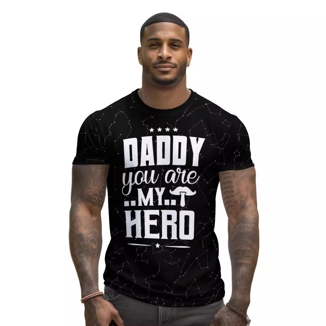 Daddy You Are My Hero. European And American 3D Printing HERO Father's Day Loose Short Sleeve