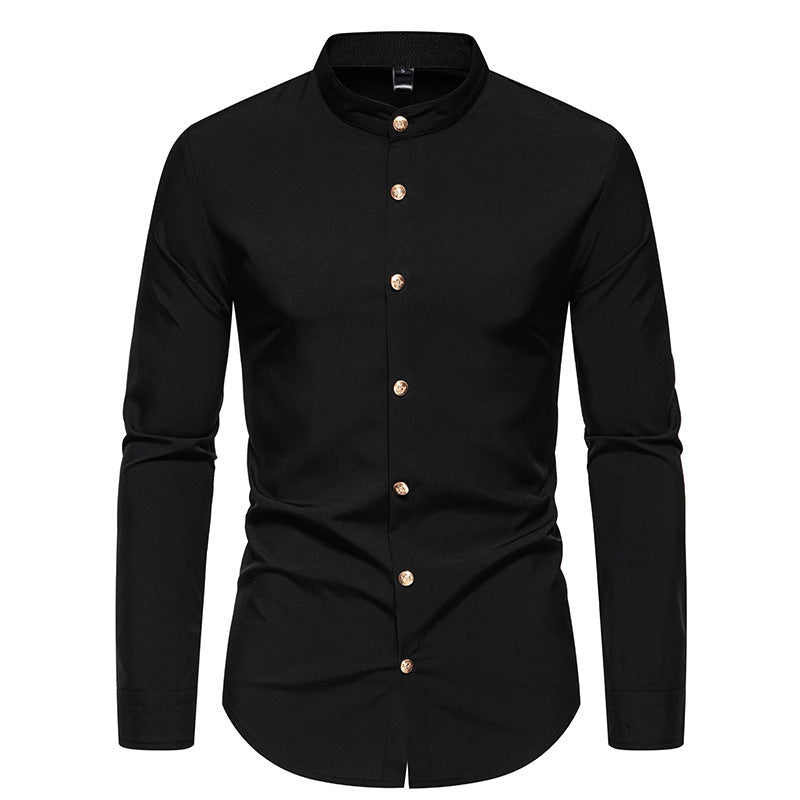 Men's Fashion Solid Color Party Shirt Metal Button Long Sleeve