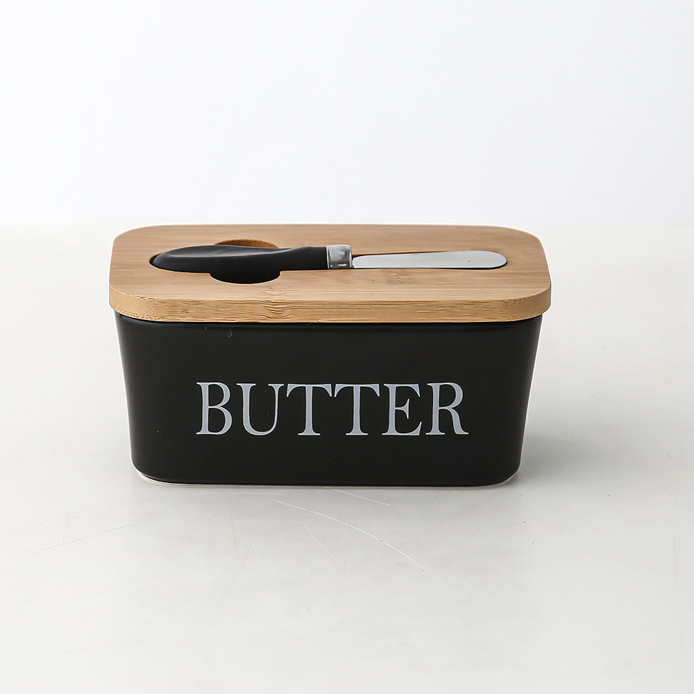 Butter Box Sealed Can Butter Bamboo Cover Cheese With Knife