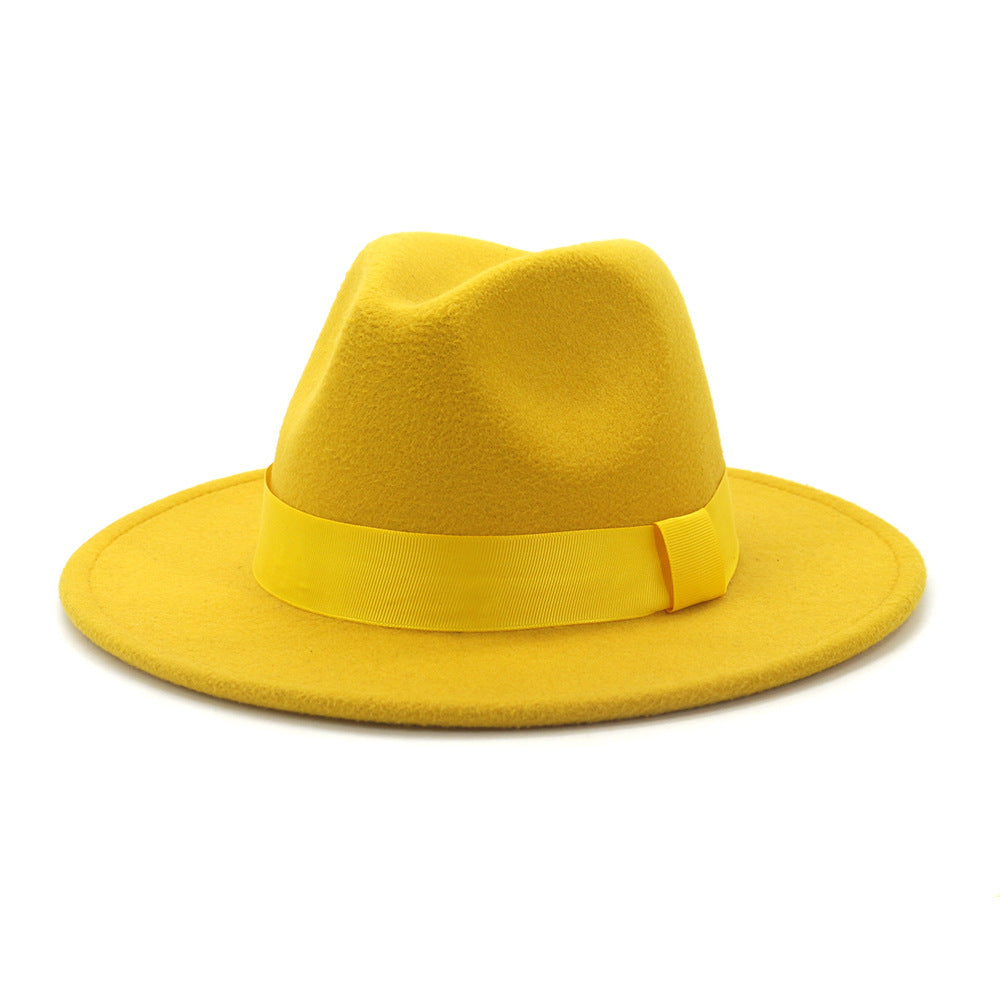 Fashionable Woolen Gentleman Jazz Flat Brim Big Hat