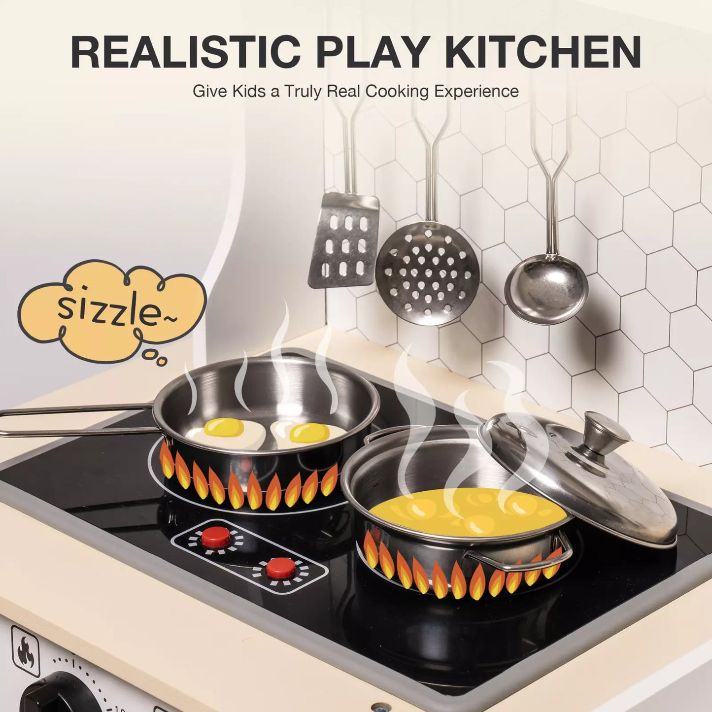 ROBOTIME DIY Pretend Play Kitchen Cooking Toy Set Gift For Boys And Girls Gray