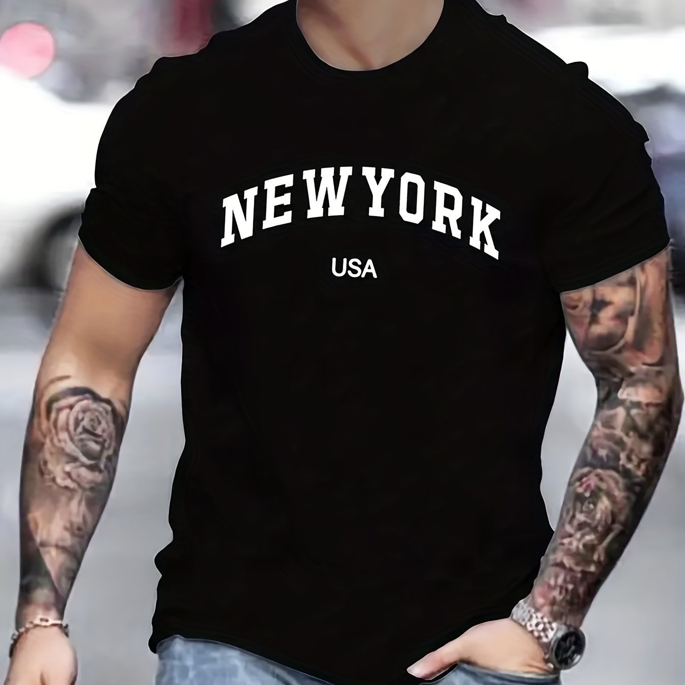 Men's Summer New York Printed 100 Cotton Large Loos Short Sleeve