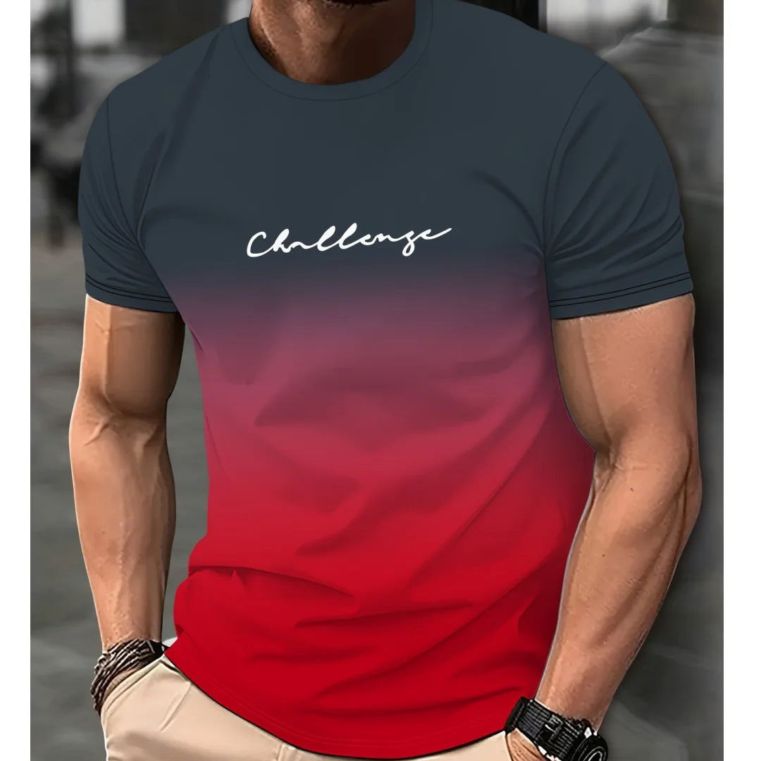 Casual Men's T-shirt Gradient Color 3D Short Sleeve Top