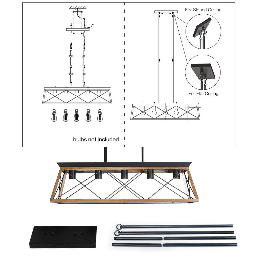 Farmhouse Chandeliers With 5 Bulbs For Dining Room Walnut (NEW SKU