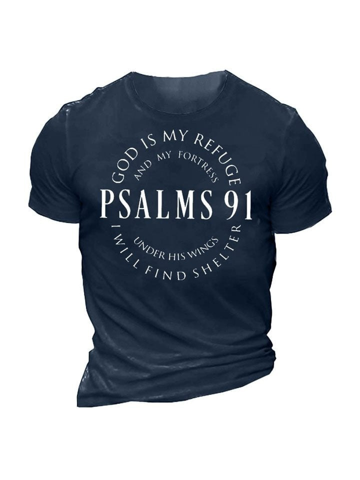 Psalms 91 Fashion Casual Round Neck Short Sleeves Letters 3D Printed Men's T-shirt