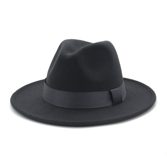 Fashionable Woolen Gentleman Jazz Flat Brim Big Hat