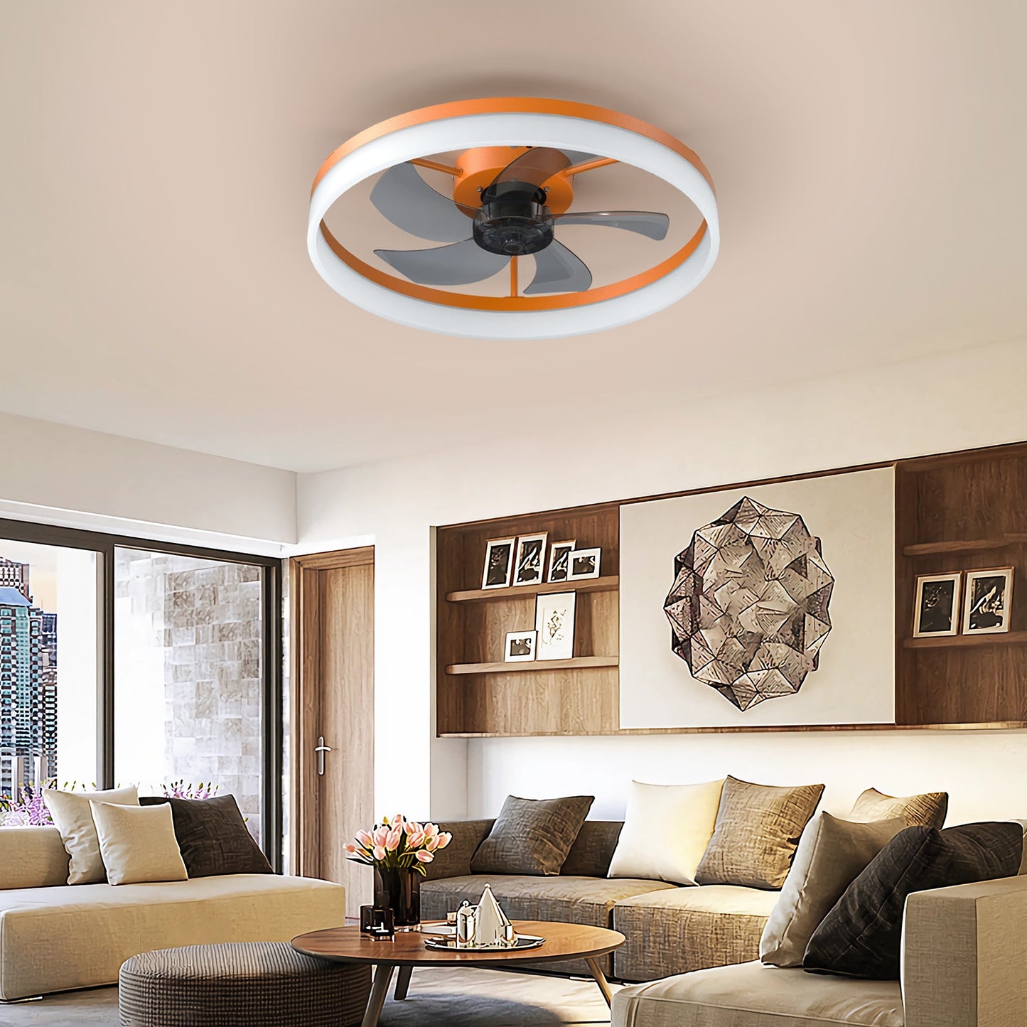 Ceiling Fans with Lights Dimmable LED Embedded installation of thin