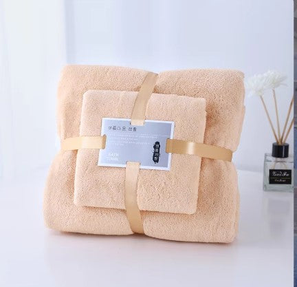 Top Quality Luxury Natural Colorful hotel Microfiber coral fleece Bath Towel 2 pc set