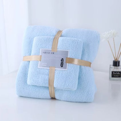 Top Quality Luxury Natural Colorful hotel Microfiber coral fleece Bath Towel 2 pc set