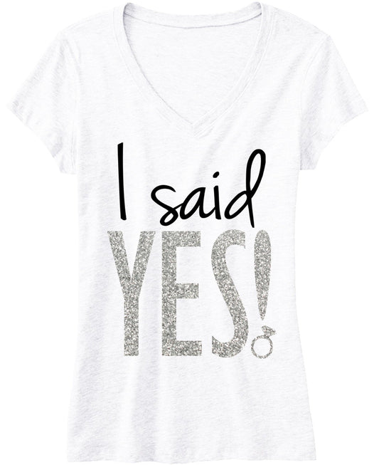 I Said YES! Silver Glitter Bride Shirt White