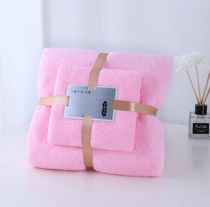 Top Quality Luxury Natural Colorful hotel Microfiber coral fleece Bath Towel 2 pc set