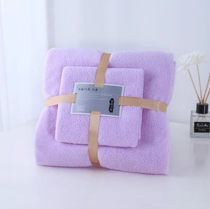 Top Quality Luxury Natural Colorful hotel Microfiber coral fleece Bath Towel 2 pc set