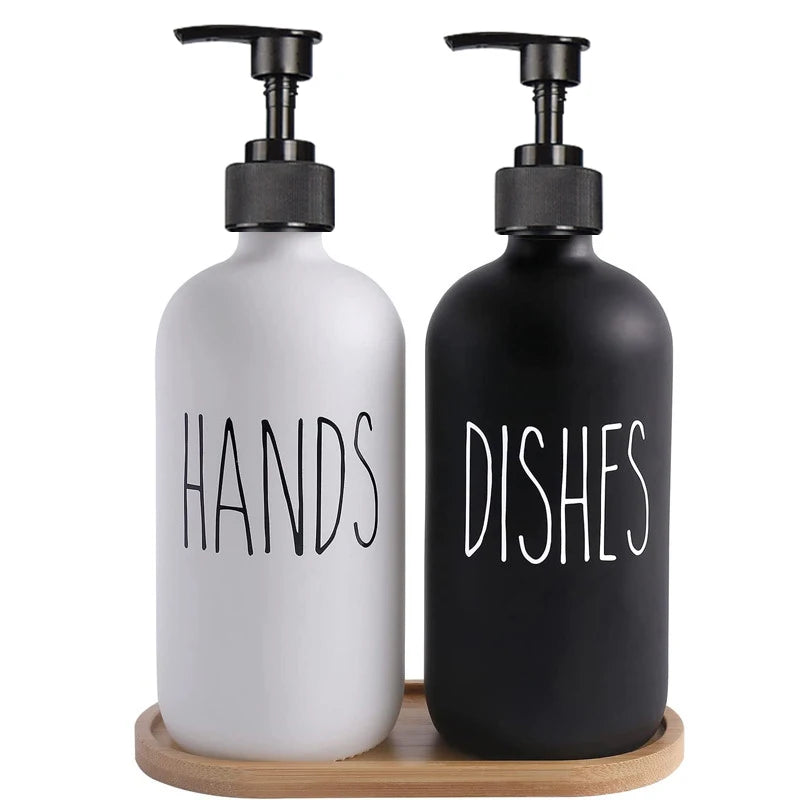 500ml Black Dish Soap Dispenser Set with Plastic Pump Refillable