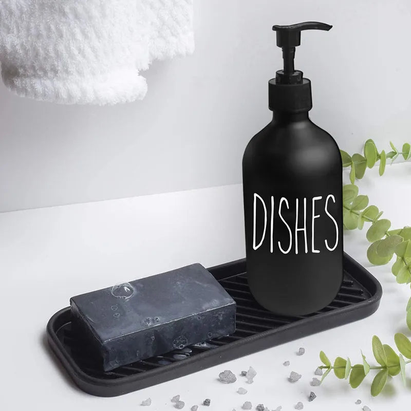 500ml Black Dish Soap Dispenser Set with Plastic Pump Refillable